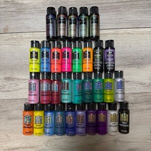 Folk Art Assorted Acrylic Paint Set - 32 Neon, Metallic, Glow-in-the-dark Colors